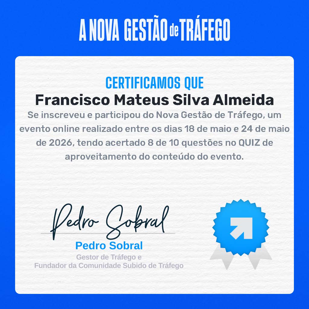Certificado Nova Gestão de Tráfego — Pedro Sobral